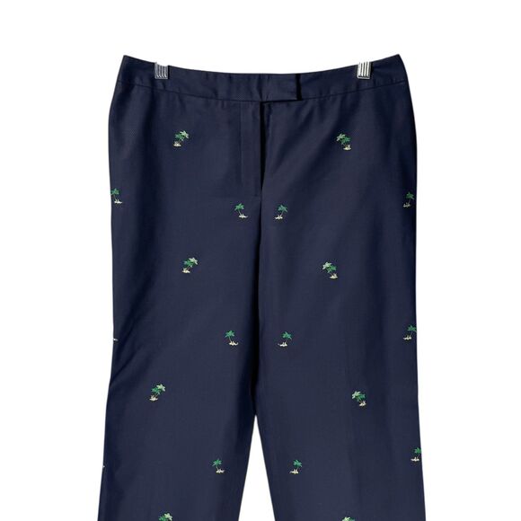 Brooks Brothers 346 Women's Pants Navy Blue Palm Trees Textured Cotton Cropped 8 - Picture 5 of 8